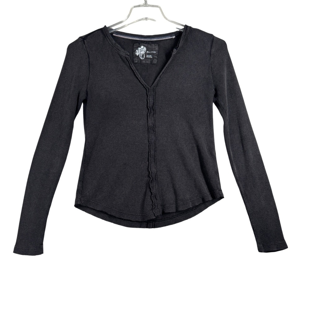 Pilcro Thermal Top Long Sleeve V Neck Casual Layering Shirt Black Gray‎ Small